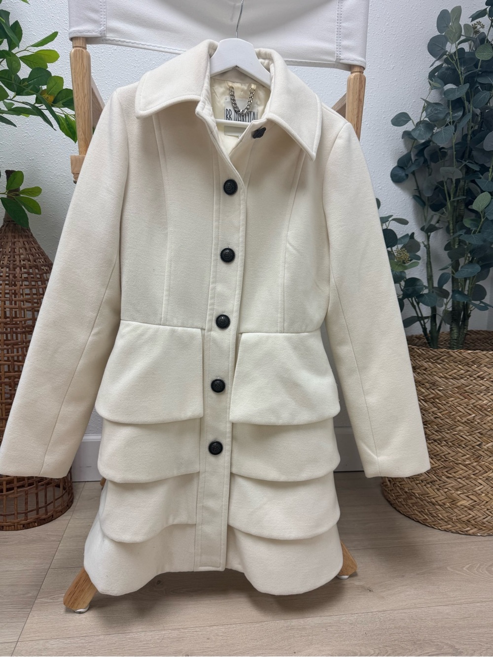 BB Dakota Cream Tiered Peplum Trench Coat